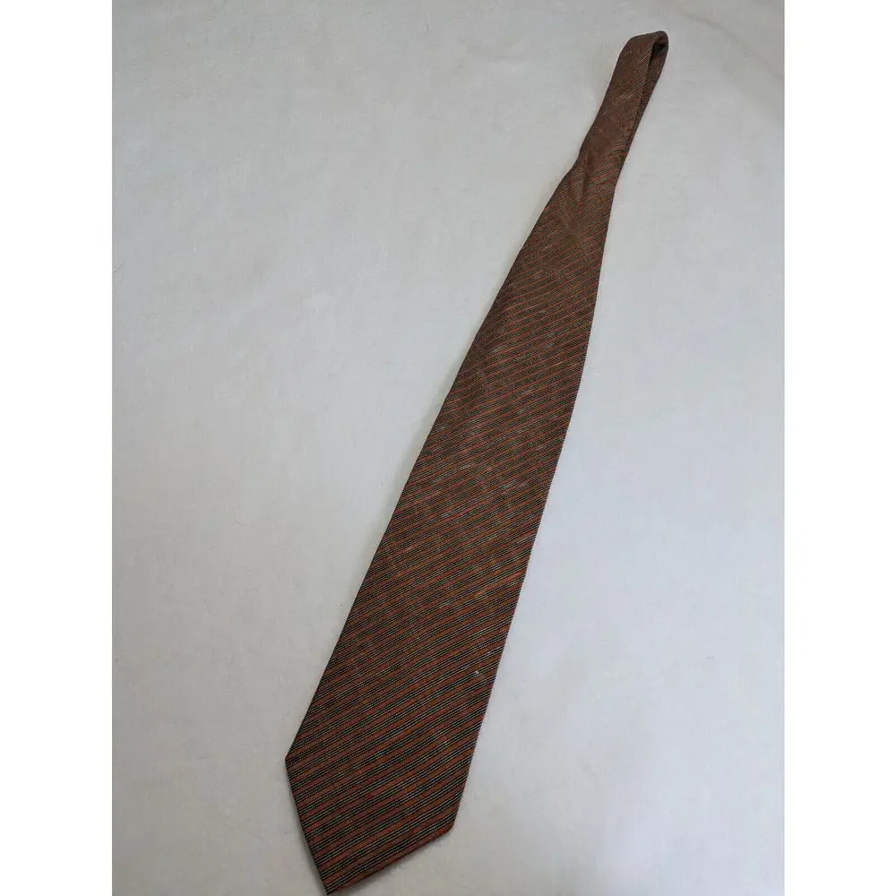 Vintage GIORGIO ARMANI 100% Silk Orange‎ Black Striped Men's Necktie Tie Italy
